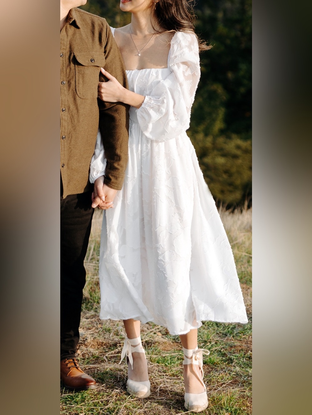 Lulu's White Floral Puff-Sleeve Midi Dress